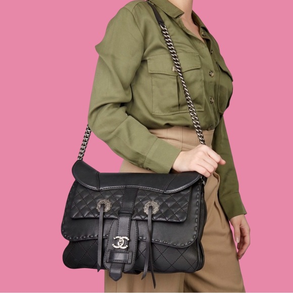 Chanel 2014 Black Quilted Calfskin Leather Paris-Dallas Ride Western Saddle Bag - Picture 2 of 15